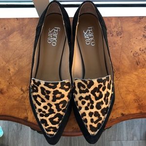 Franco Sarto Black Suede and Leopard Haircalf flats.